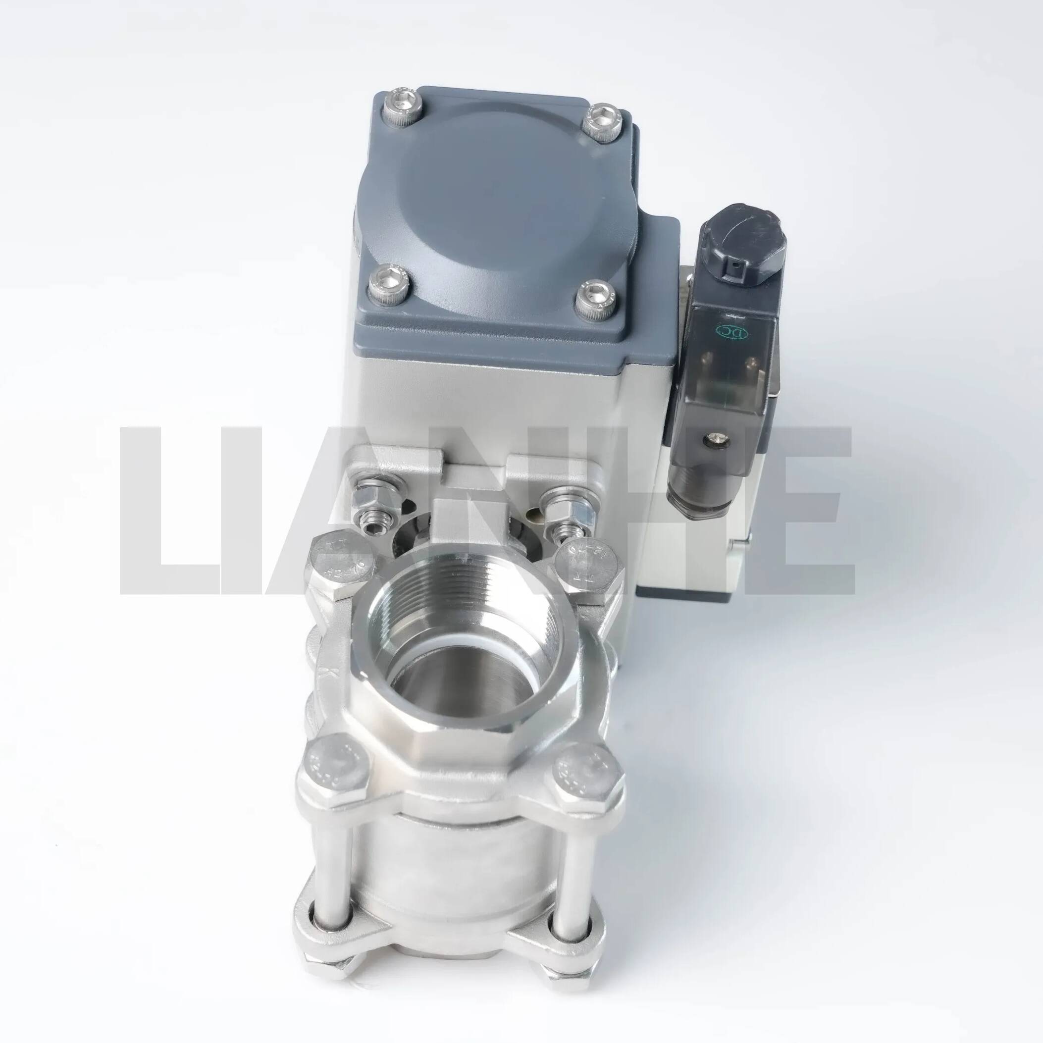 Válvula esfera de rosca de 3 peças com acionamento pneumático para automação industrial